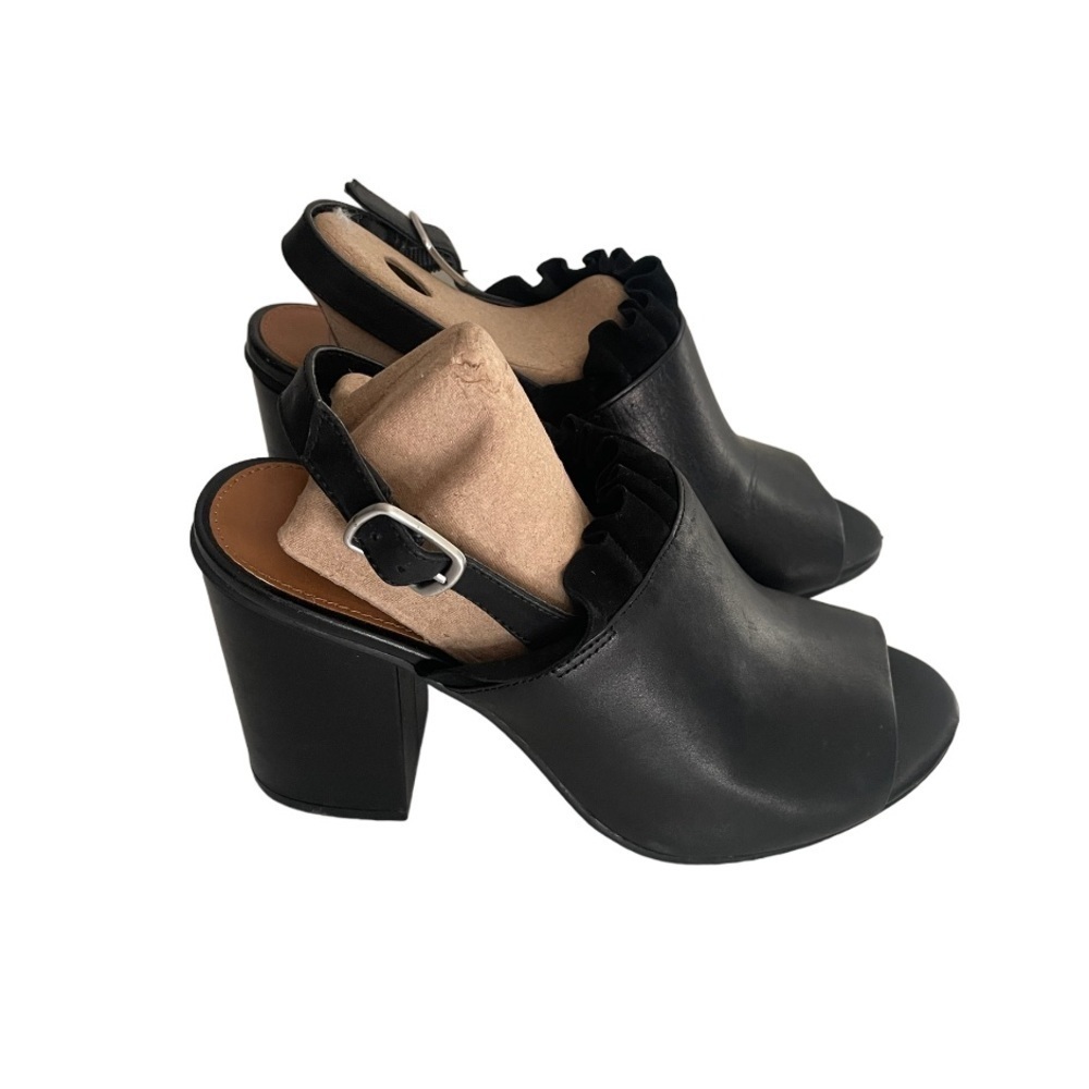 14TH & UNION Black ruffle trim open toe block heel sandal size 9W - Picture 13 of 13